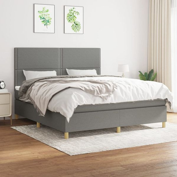 vidaXL Boxspringbett mit Matratze Dunkelgrau 180x200 cm Stoff, 3142274