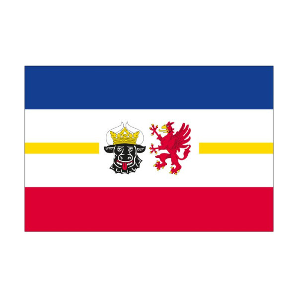 Stein HGS Landesdienstflagge Mecklenburg Vorpommern (mit Wappen), 150x250cm, mit Seil und Schlaufe, FlagTop 110 g/m², für Fahnenmasten ab 8m ohne Hohlsaum, 26402