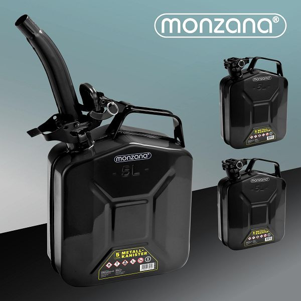 monzana Metallkanister 3er-Set Schwarz je 5 Liter + Ausgießer, 109588