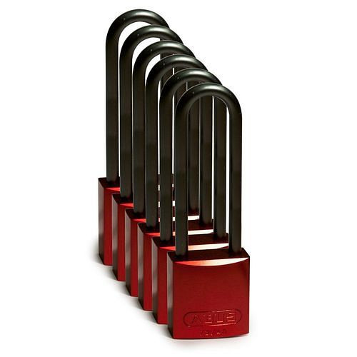 Brady Vorhängeschlösser, Aluminium, VE: 6 Stück, lichte Bügelhöhe 76,20 mm, Keyed Different, rot, 307957