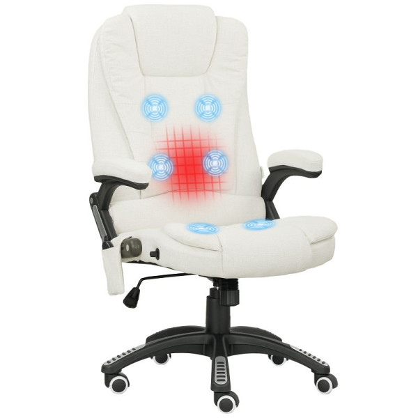 Vinsetto Ergonomischer Schreibtischstuhl mit Massagefunktion, 68 x 72 x 110–120 cm, Cremeweiß, 921-171V97CW