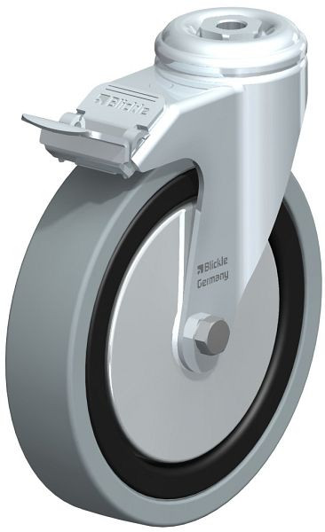 Blickle LKRA-VPA 150G-11-FI-FA Apparate-Lenkrolle mit Rückenloch & Feststeller, Vollgummi, Grau, 653105