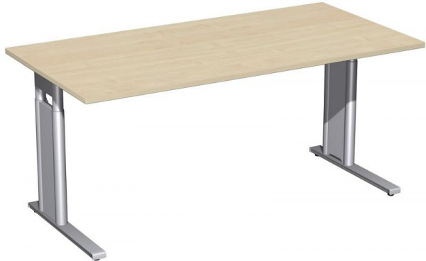 geramöbel Schreibtisch höhenverstellbar, C Fuß Blende optional, 1600x800x680-820, Ahorn/Silber, N-647103-AS