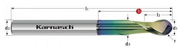 Karnasch VHM-3D-Radiusfräser lang HSC/HPC d= 12,0/r=6,0/l3= 45 mm NHC-7000, 306217120045