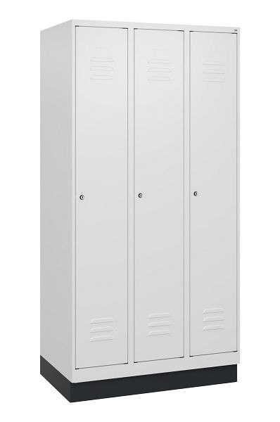 C+P Umkleidespind Classic PLUS, Sockel, 3 Abteile, 1800x900x500mm, 9016/9016, Zylinderschlösser, 0800207-30 S10029
