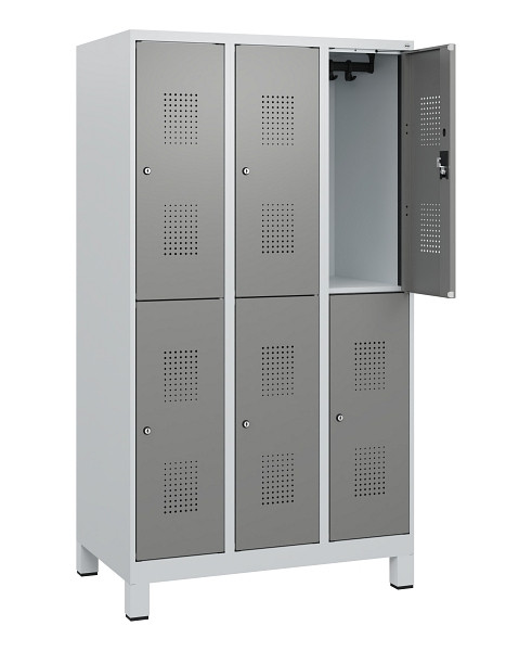 C+P Doppelstöckiger Spind Evolo PLUS, Füße, 6 Fächer, 1630x900x500mm, 7035/0004, Zylinderschloss, 0493105-30 S10041