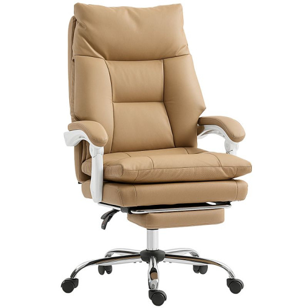 HOMCOM Bürostuhl Ergonomischer Schreibtischstuhl mit Lendenwirbelstütze, Klappbar Armlehne, Fußstütze Hellbraun, 921-882V00LR