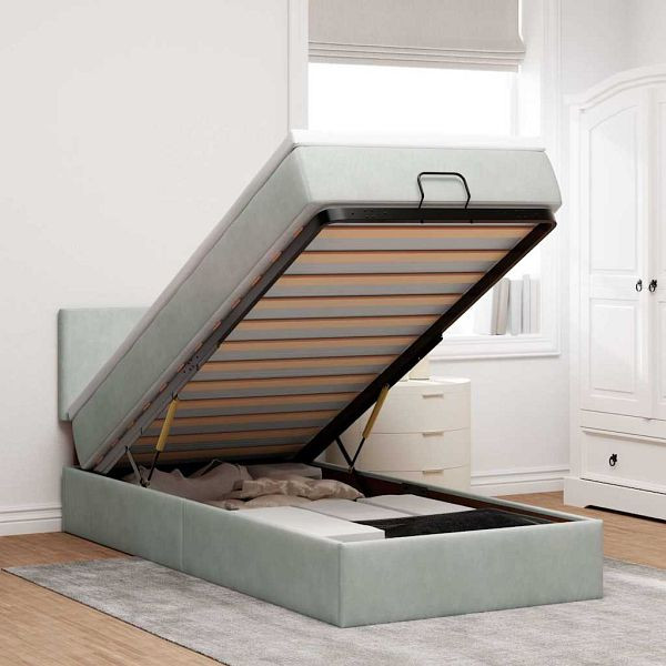 vidaXL Ottoman-Bett mit Matratze Hellgrau 90x200 cm Samt, 3311675