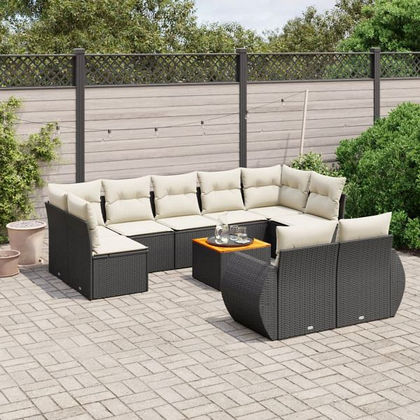 vidaXL 10-teilig Garten-Sofagarnitur mit Kissen Schwarz Poly Rattan, 3257484