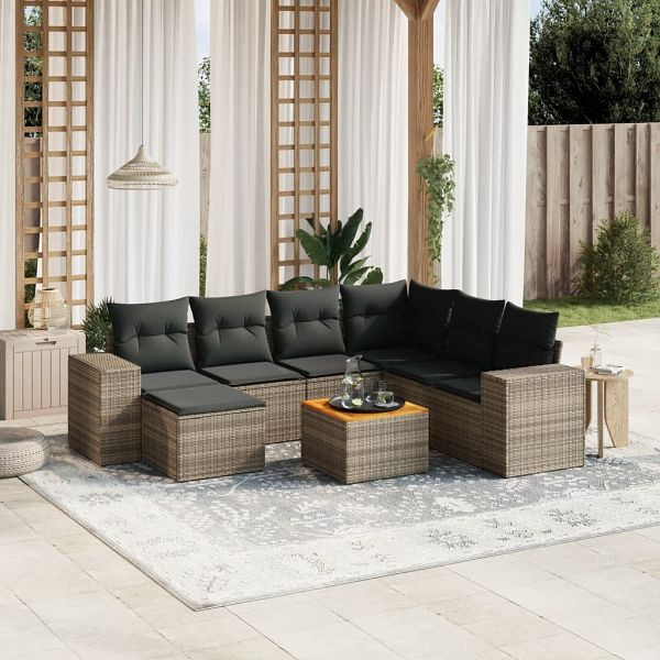 vidaXL 8-teilig Garten-Sofagarnitur mit Kissen Grau Poly Rattan, 3225563