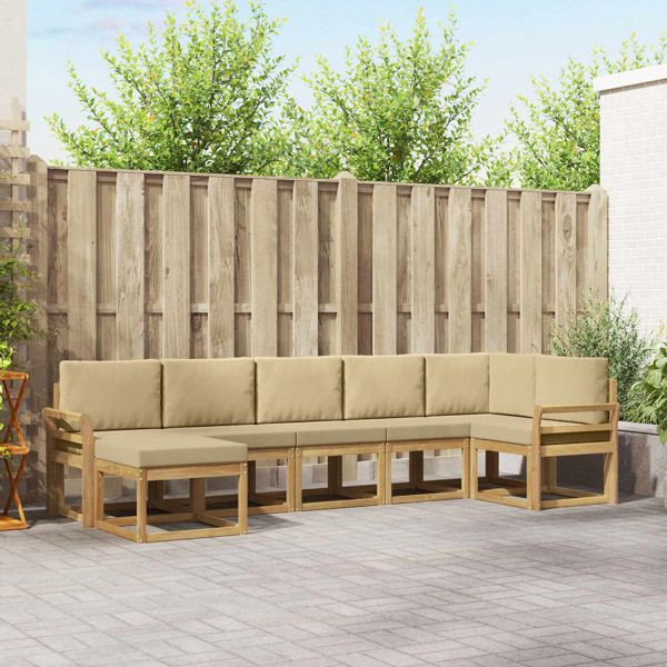 vidaXL Outdoor-Sofagarnitur mit Kissen 7-teilig Weiß und Beige Polyester, 3387947