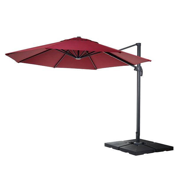 Mendler Gastronomie-Ampelschirm HWC-A96, Sonnenschirm, rund Ø 4m Polyester Alu/Stahl 27kg, bordeaux mit Ständer, 138561+35661