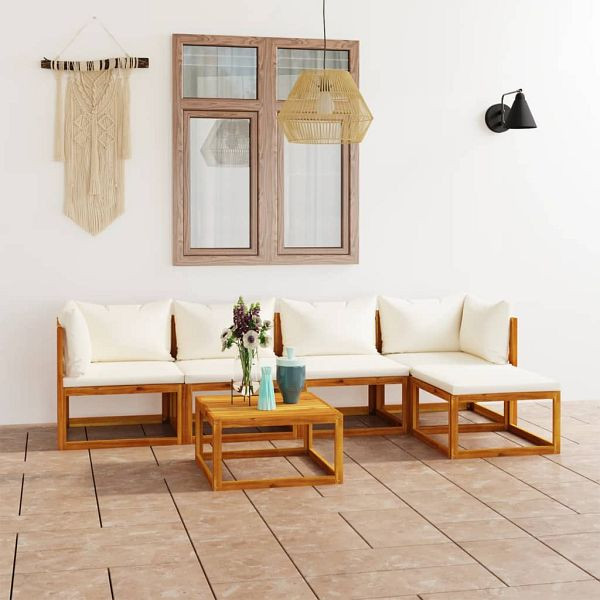 vidaXL 6-tlg. Garten-Lounge-Set mit Auflagen Creme Massivholz Akazie, 3057636