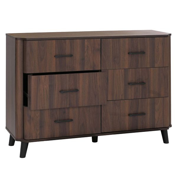 Mendler Kommode HWC-P42, Sideboard Schrank Anrichte, 6 Schubladen 86x120x40cm, Walnuss-Optik, 139771+139772