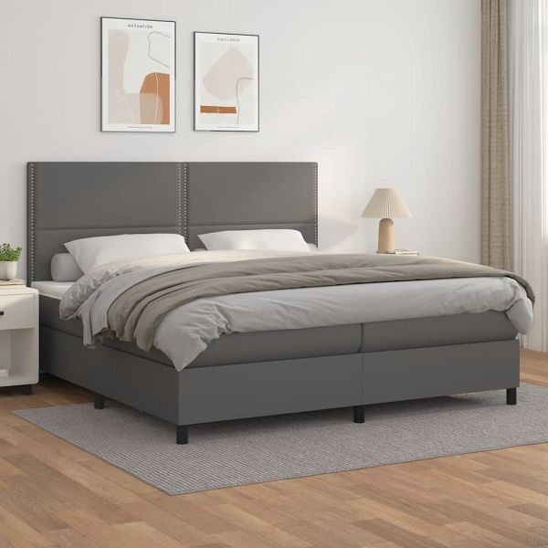 vidaXL Boxspringbett mit Matratze Grau 200x200 cm Kunstleder, 3142807