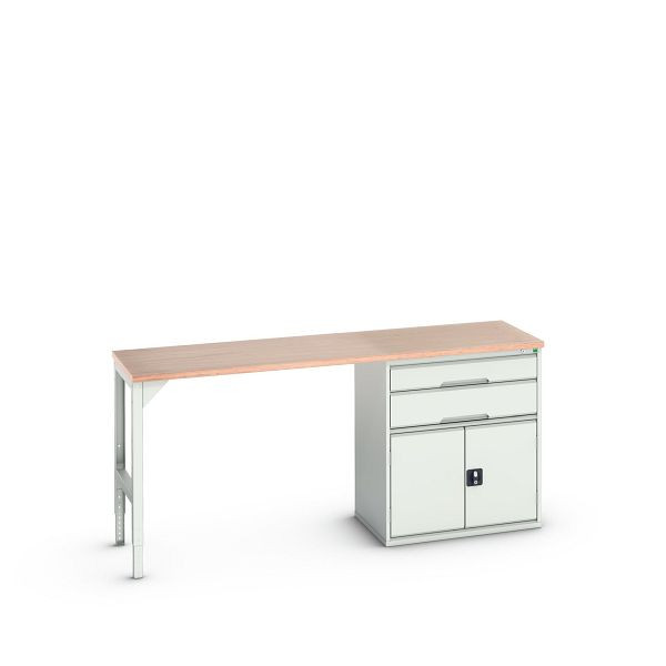 bott verso Unterbauwerkbank (Multiplex) mit 2 Schubladen, 1 Tür (Breite: 800mm) BxTxH: 2000 x 600 x 930 mm, Lichtgrau / Lichtgrau, 16921955.16
