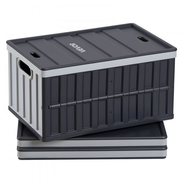 VEVOR Klappboxen 65 L 3er-Pack, Grau & Schwarz, Faltbar, Tragkraft 38 kg, mit Deckel, Stapelbar, KZDSLCWXHHS671U7U001V0