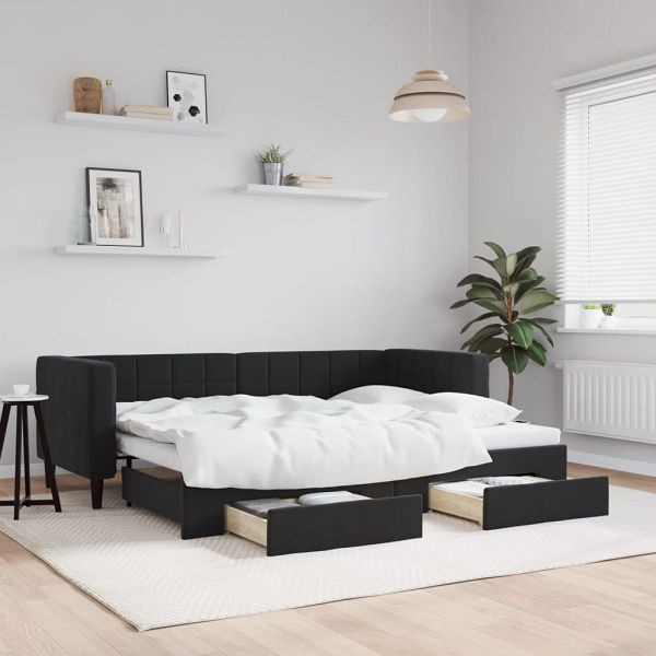 vidaXL Tagesbett Ausziehbar mit Schubladen Schwarz 80x200 cm Samt, 3196736