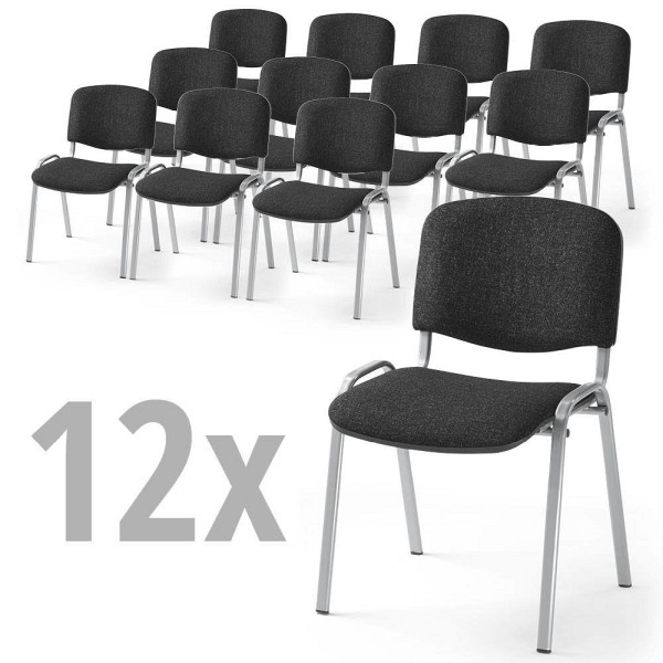 Deskin 12er SET - Besucherstühle ISO, Anthrazit-meliert, 545 x 560 x 820 mm, Gestell: Alusilber, 346462