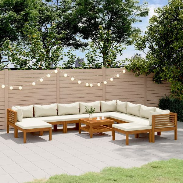 vidaXL 11-teilig Garten-Lounge-Set mit Creme Kissen Massivholz Akazie, 3086942