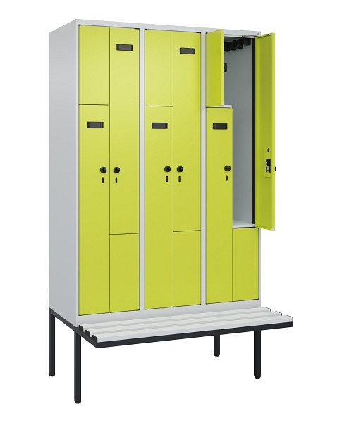 C+P Z-Spind Evolo PLUS, Bank, 6 Fächer, 2120x1200x815mm, 7035/0024, Drehriegel, Material Sitzfläche Kunststoff, 0490437-326 S10069