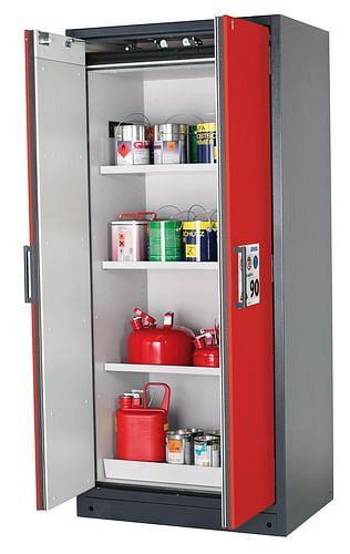 asecos Feuerbeständiger Gefahrstoffschrank Select W-93, 3 Einlegeböden, Türen rot, 200982