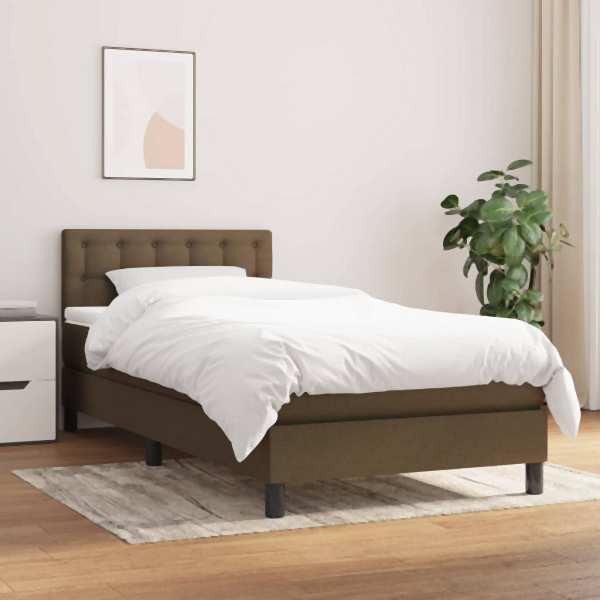 vidaXL Boxspringbett mit Matratze Dunkelbraun 90x190 cm Stoff, 3140340