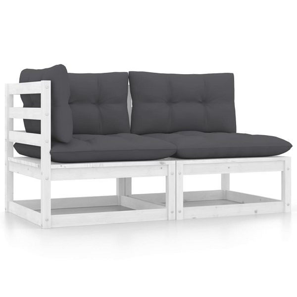 vidaXL 2-teilig Garten-Lounge-Set mit Kissen Weiß Kiefer Massivholz, 805746