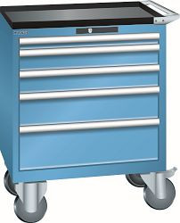 LISTA Schubladenschrank mobil 36x27E (BxTxH) 717x572x962mm KEY Lock, Lichtblau, 5 Schubladen, Fronthöhen: 50 - 200 mm, 78.604.010