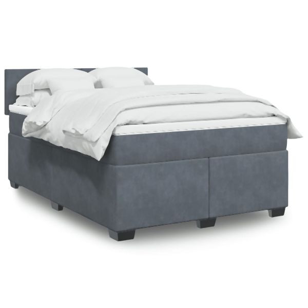 vidaXL Boxspringbett mit Matratze Dunkelgrau 140x200 cm Samt, 3286325
