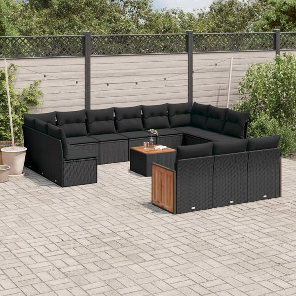 vidaXL 14-teilig Garten-Sofagarnitur mit Kissen Schwarz Poly Rattan, 3228141