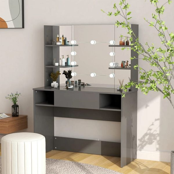 vidaXL Schminktisch mit LED-Beleuchtung 100x40x135 cm MDF Grau, 331542