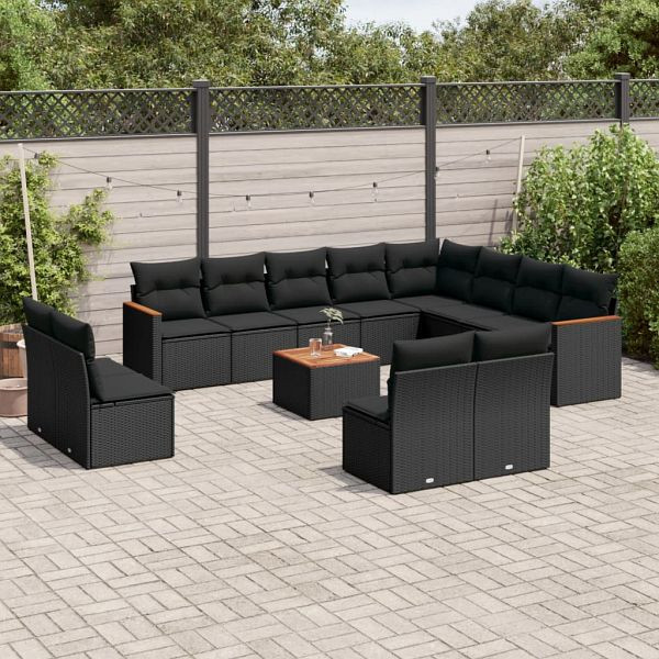 vidaXL 13-teilig Garten-Sofagarnitur mit Kissen Schwarz Poly Rattan, 3226475
