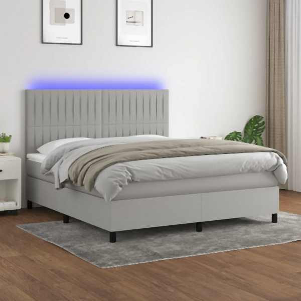 vidaXL Boxspringbett mit Matratze & LED Hellgrau 160x200 cm Stoff, 3135045