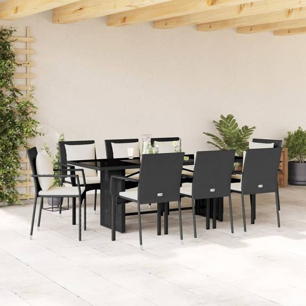 vidaXL 9-teilig Garten-Essgruppe mit Kissen Schwarz Poly Rattan, 3213491