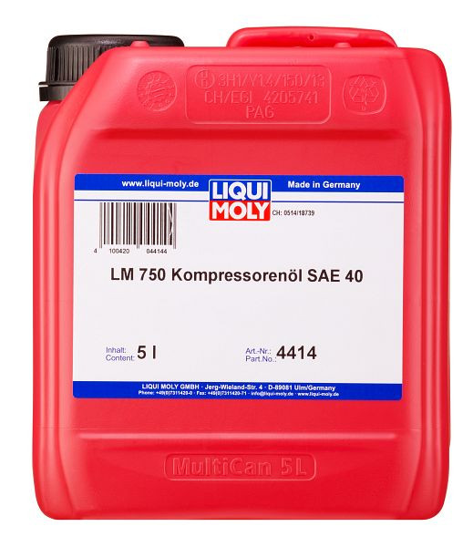 LIQUI MOLY LM 750 Kompressorenöl SAE 40, Kanister Kunststoff, VE: 5 Liter, 4414