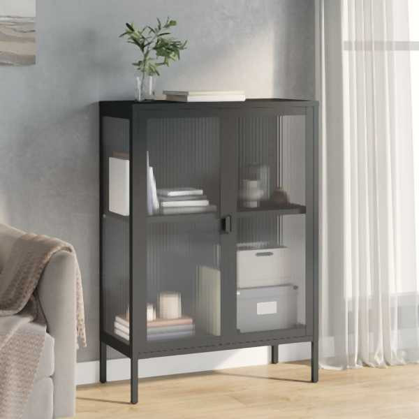 vidaXL Sideboard Schwarz 75x35x105 cm Glas und Stahl, 353003