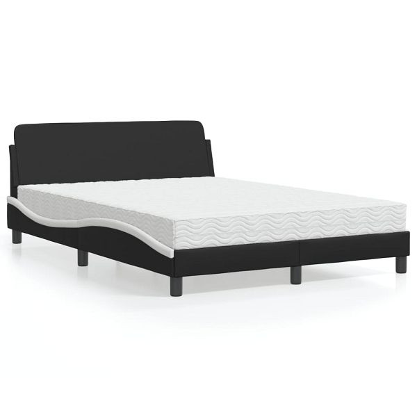 vidaXL Bett mit Matratze Schwarz und Weiß 140x200 cm Kunstleder, 3208422
