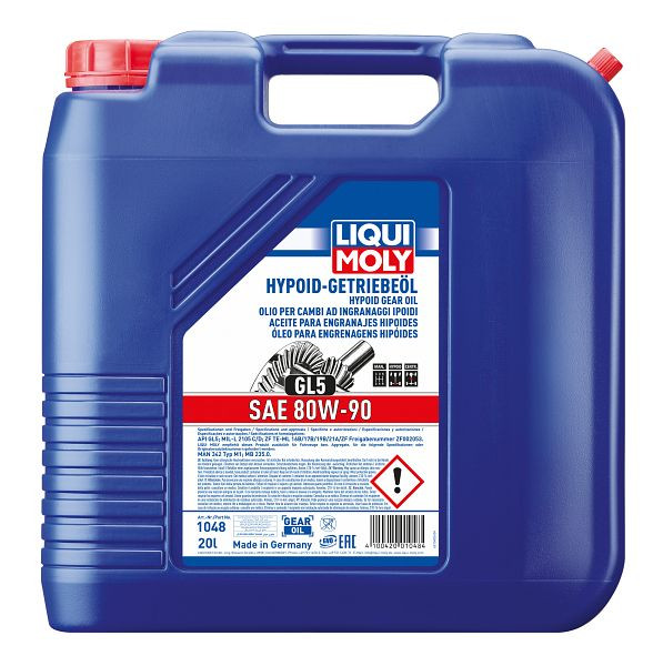 LIQUI MOLY Hypoid-Getriebeöl (GL5) SAE 80W-90, Kanister Kunststoff, VE: 20 Liter, 1048