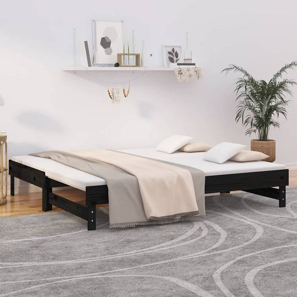 vidaXL Tagesbett Ausziehbar Schwarz 2x(90x190) cm Massivholz Kiefer, 823393