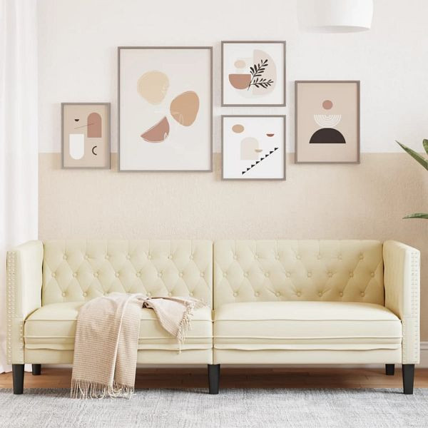vidaXL Chesterfield-Sofa 3-Sitzer Creme Kunstleder, 372667