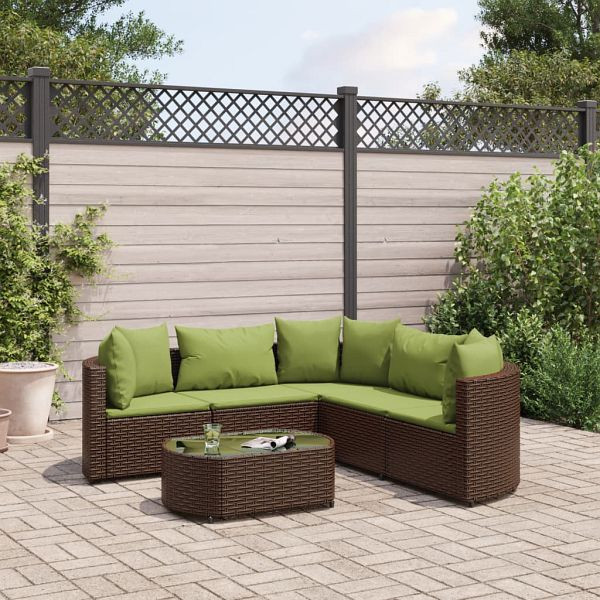 vidaXL 6-teilig Garten-Sofagarnitur mit Kissen Braun Poly Rattan, 3308398