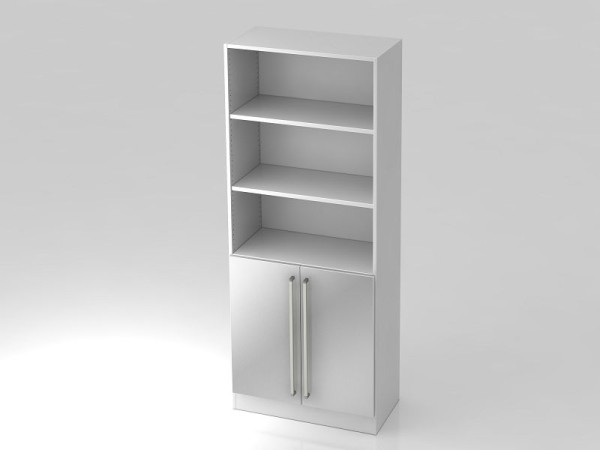 Hammerbacher Schrank 5OH, 2 Türen unten Sockelblende, Chromgriff Weiß/Silber, 80x42x200,4 cm (BxTxH), V7700/W/S/CE