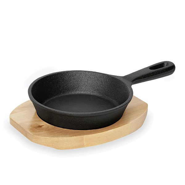 WAS Cast Iron 35 Mini Servierpfanne mit Holzuntersetzer, Durchmesser 13 cm, Gusseisen, 3537130