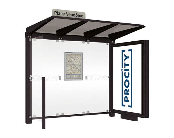 Procity Wartehalle Venedig - Leuchtkasten Mittelfuß + 1 Seitenverkleidung, Farbe RAL 9005, Maße: Breite 2500 x Höhe 2422 x Tiefe 1520 mm, 529653.9005