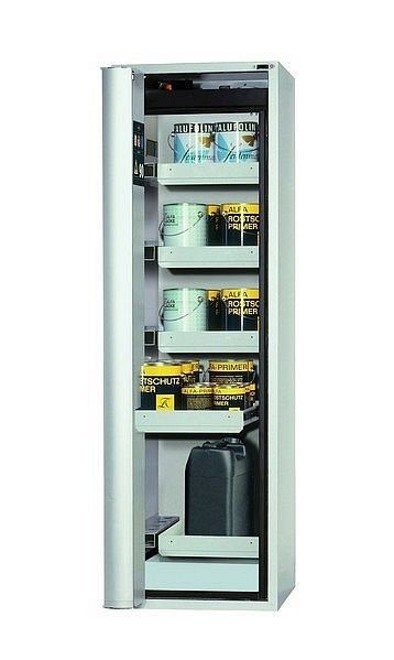 asecos Sicherheitsschrank S-PHOENIX touchless-90, S90.196.060.FDAO in lichtgrau RAL 7035 mit 4x Auszugswanne Standard (Stahlblech), 30237-001-30271