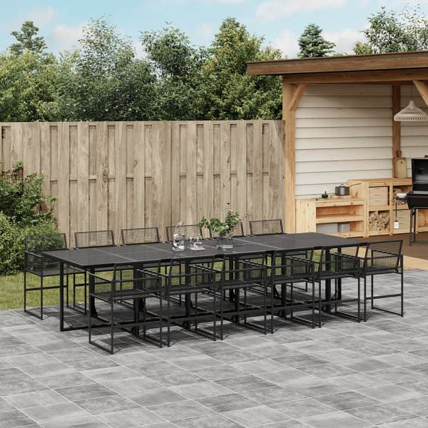 vidaXL 13-tlg. Garten-Essgruppe Schwarz Poly Rattan, UV-beständig, 3295037