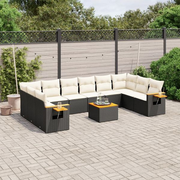 vidaXL 11-teilig Garten-Sofagarnitur mit Kissen Schwarz Poly Rattan, 3227169