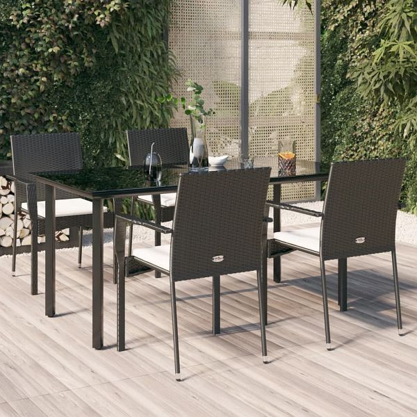 vidaXL 5-teilig Garten-Essgruppe mit Kissen Schwarz Poly Rattan, 3185134