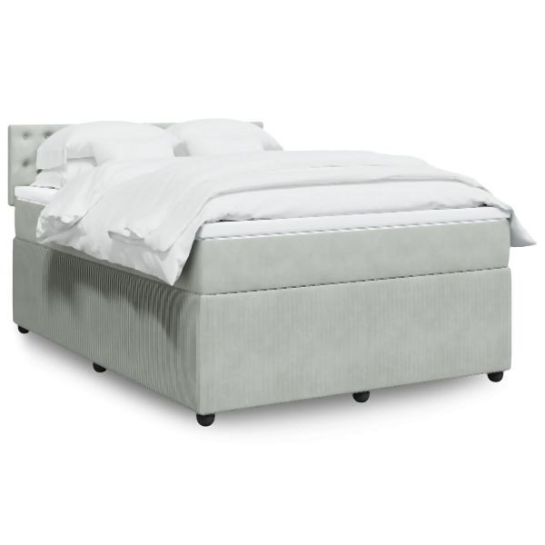 vidaXL Boxspringbett mit Matratze Hellgrau 160x200 cm Samt, 3287794